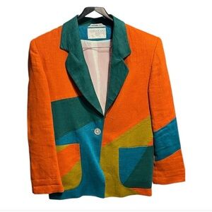 Vintage Abstract Women's Color Block Blazer